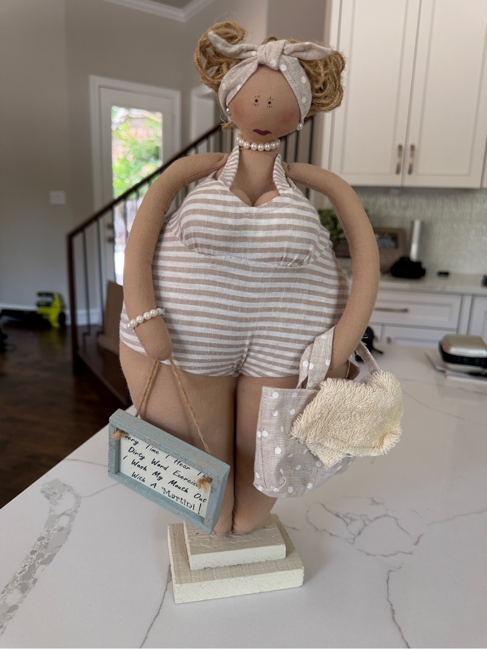 Striped Beige & White Beach Doll Figurine